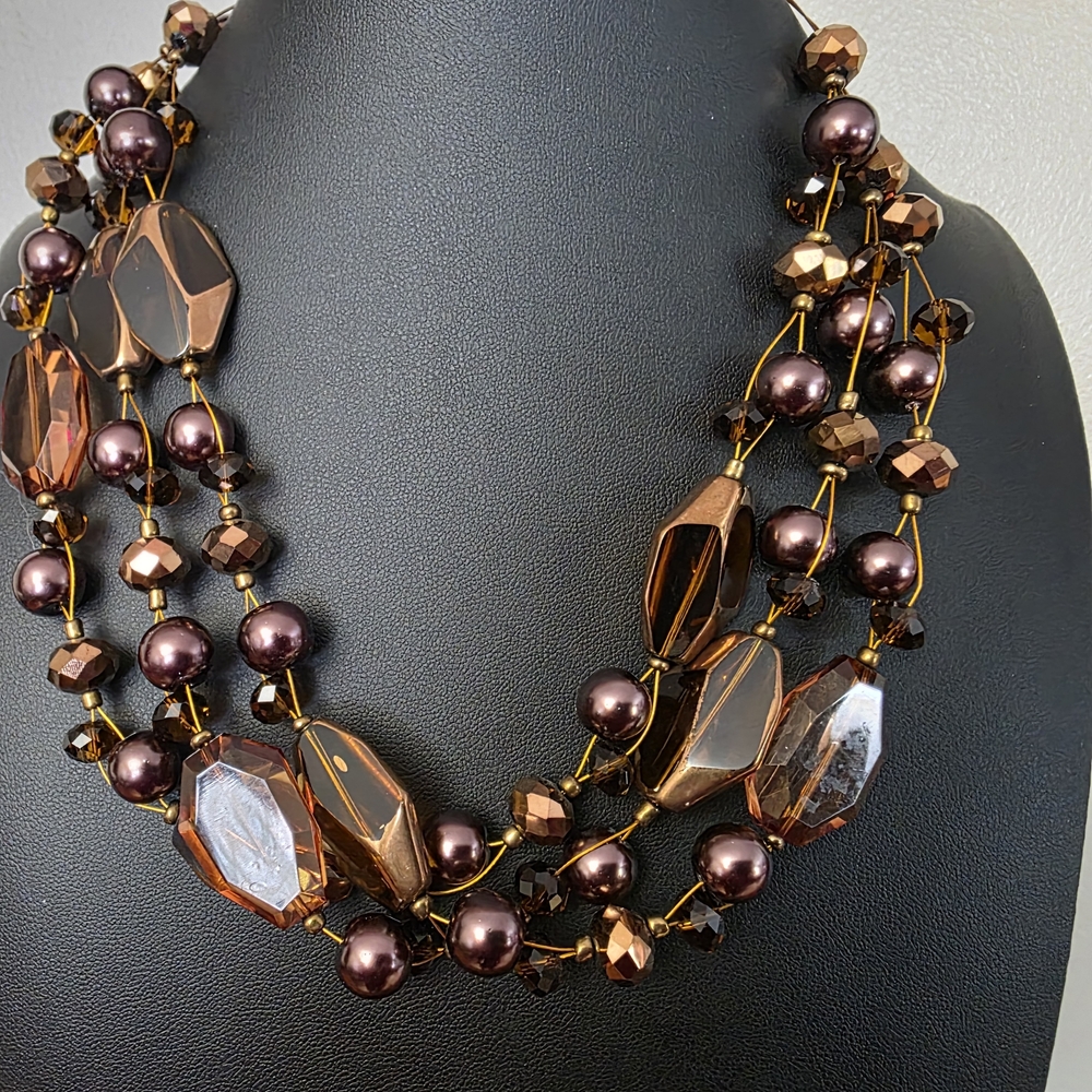 Elegant Multi-Strand Brown and Gold Necklace